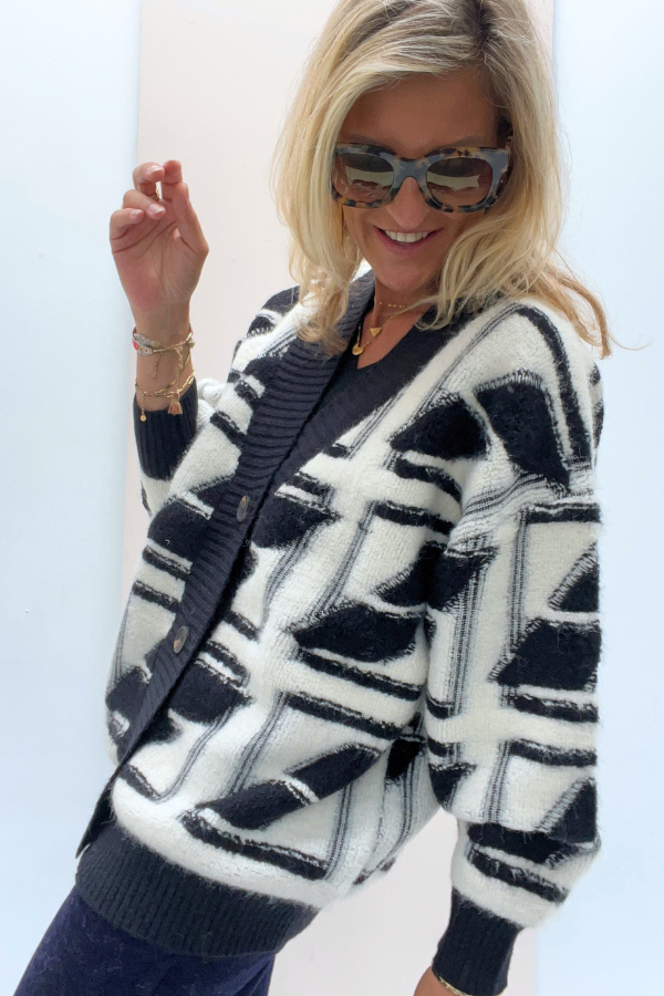 Marjorie SWT1714 Cardigan Black/White