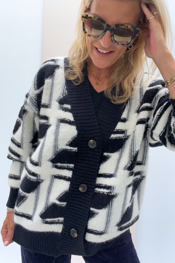 Marjorie SWT1714 Cardigan Black/White