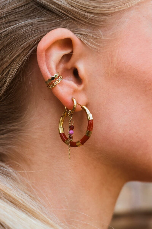 Red Hoola Earring Gold